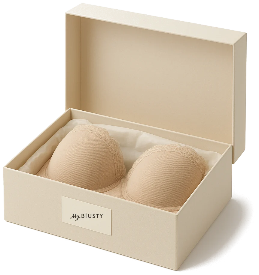 Открытая подарочная коробка MyBiUSTY с бельём, сложенным в тонкую бумагу