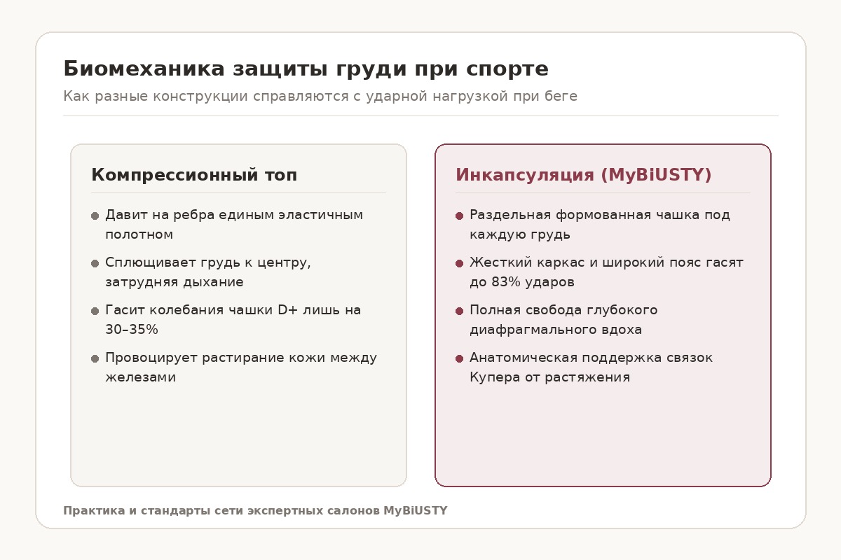 Сравнение компрессии и инкапсуляции в спортивном белье для большой груди